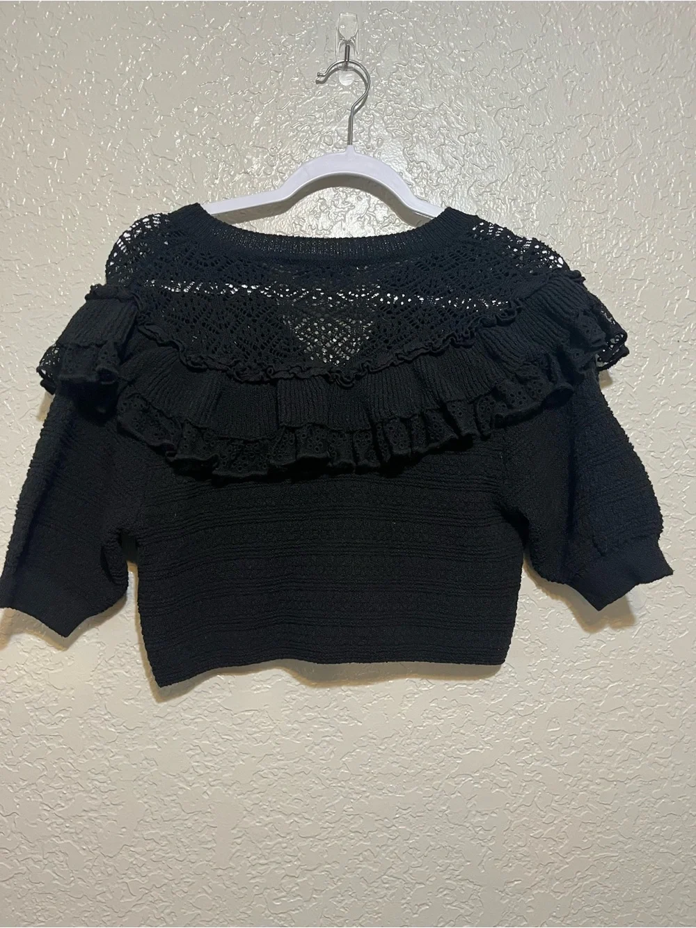 Zara Mixed Ruffle Knit Cardigan Top Black Size Small